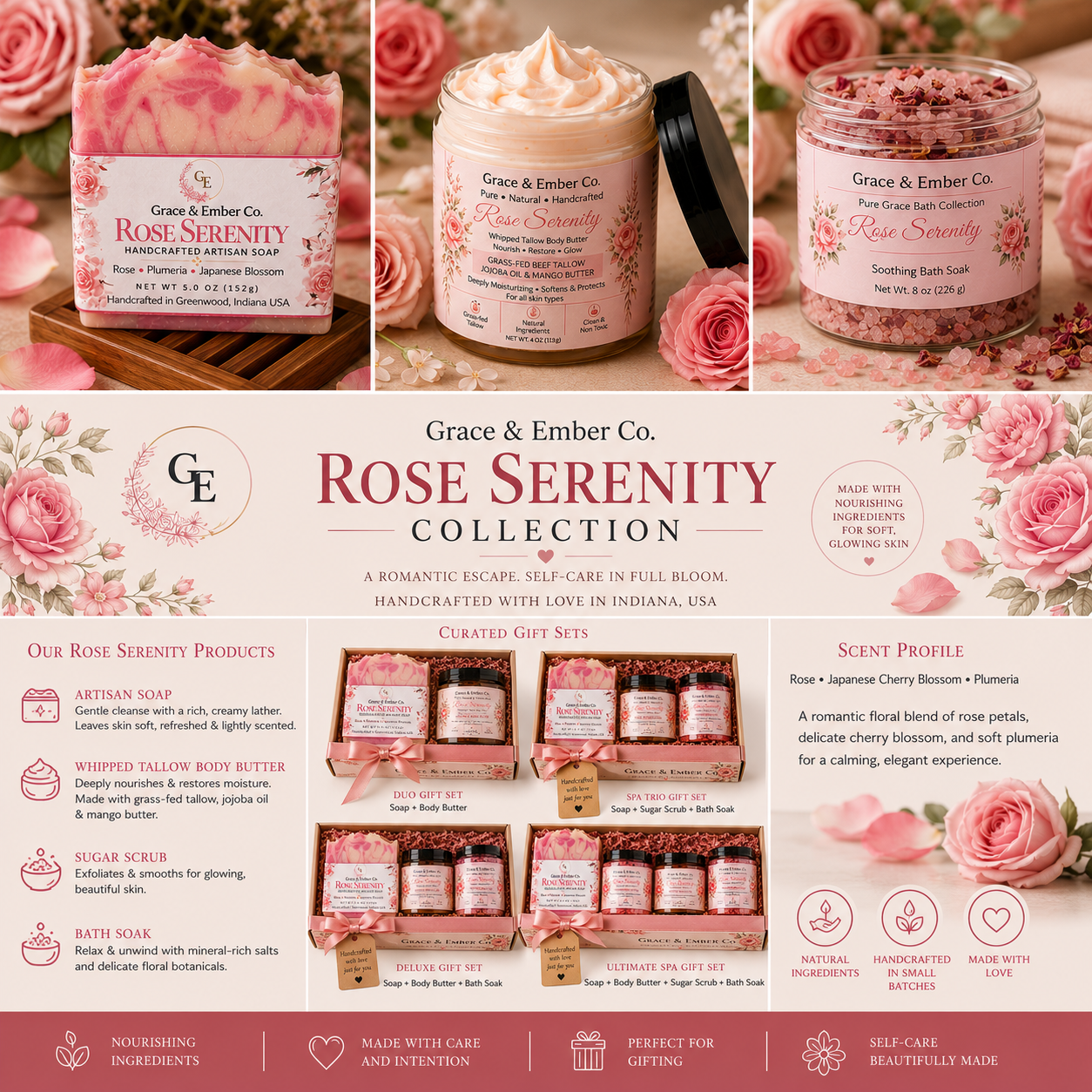 Rose Serenity Collection Romantic Floral Skincare & Spa Collection
