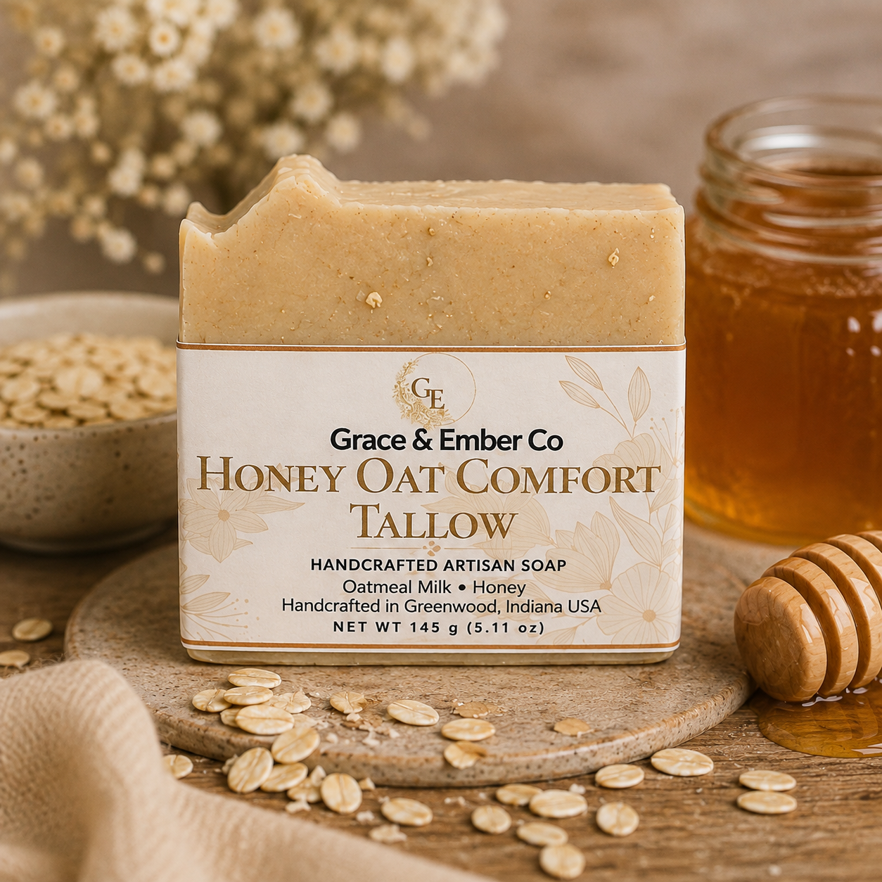🍯 Honey Oat Comfort Artisan Soap | Tallow, Honey & Oatmeal Handmade Soap