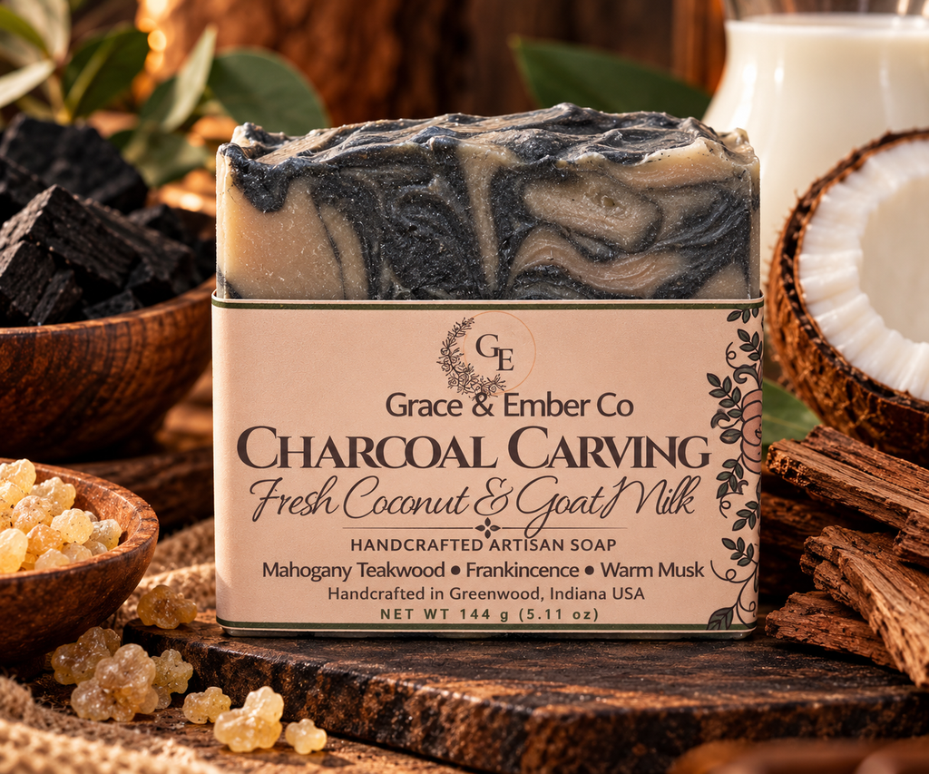 🖤 Charcoal Carving | Tallow, Goat Milk & Coconut Milk Artisan Soap