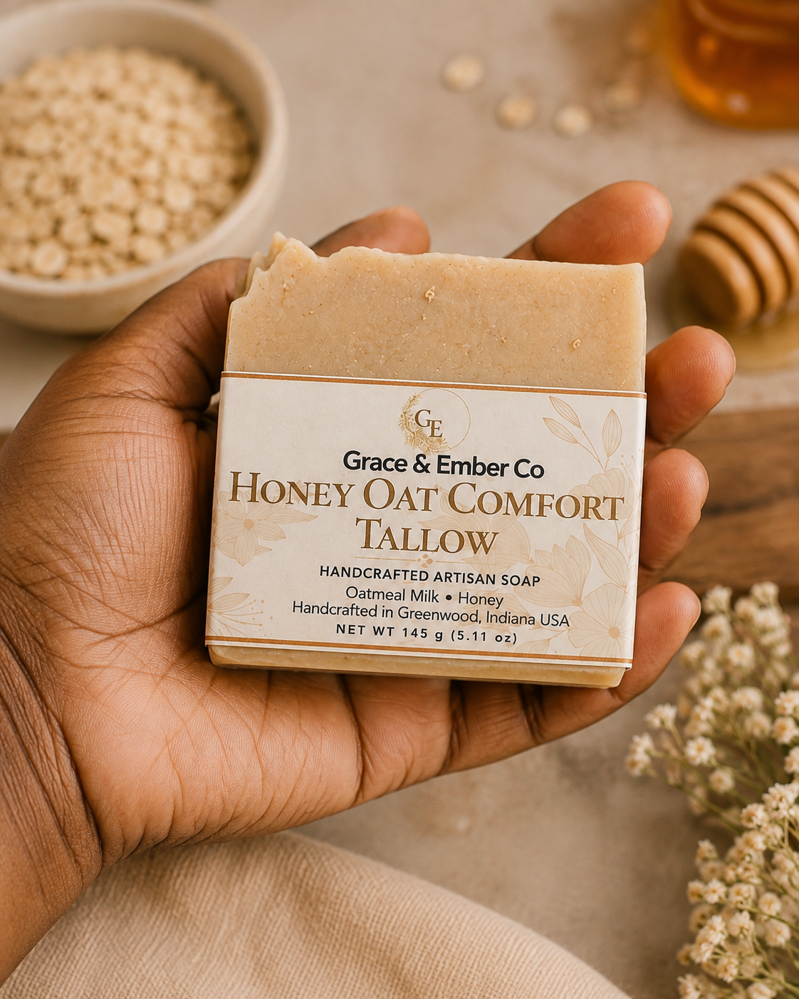 🍯 Honey Oat Comfort Artisan Soap | Tallow, Honey & Oatmeal Handmade Soap