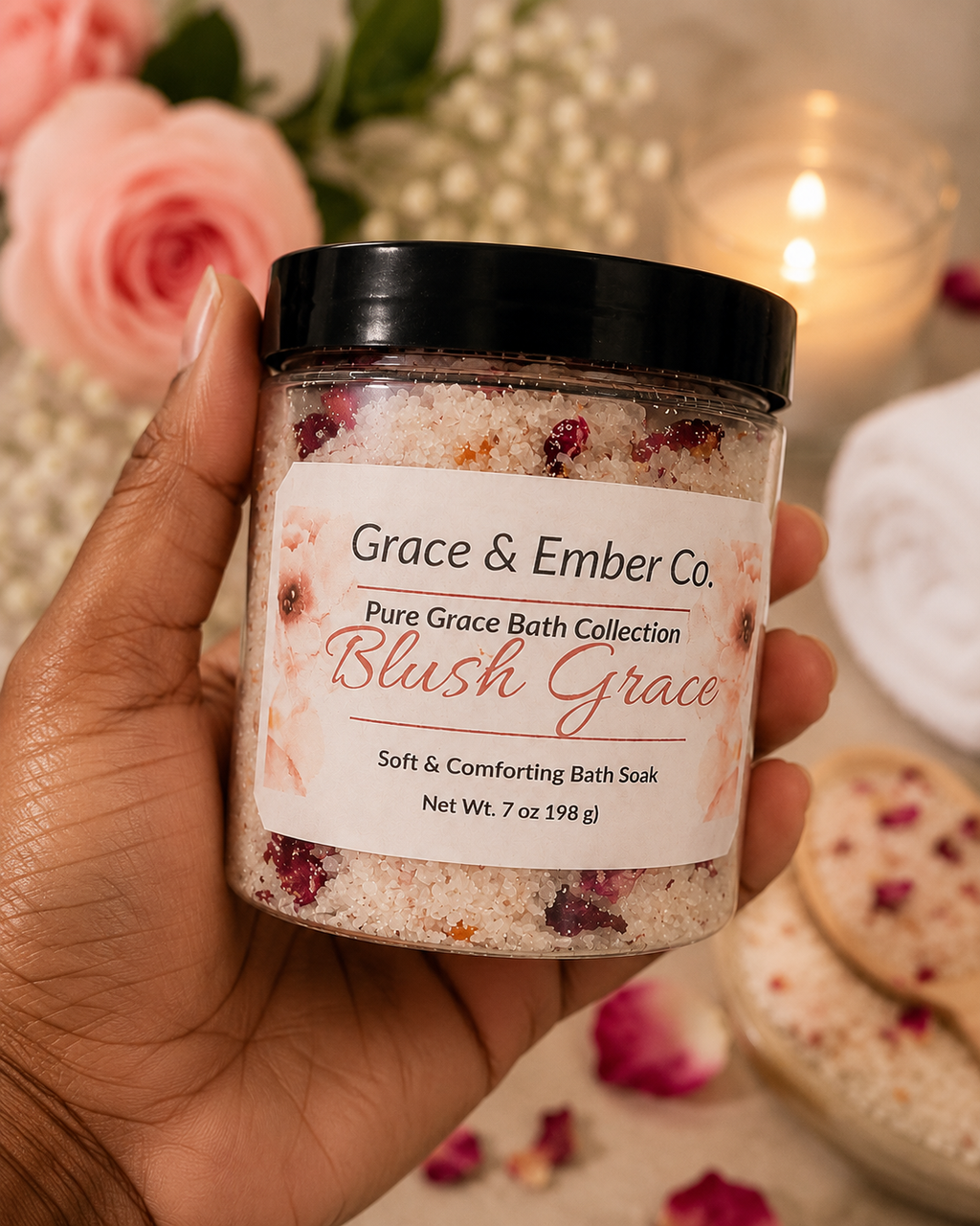 Blush Grace Bath Soak | Pure Grace Bath Collection | Handmade Luxury Bath Salts | 7 oz
