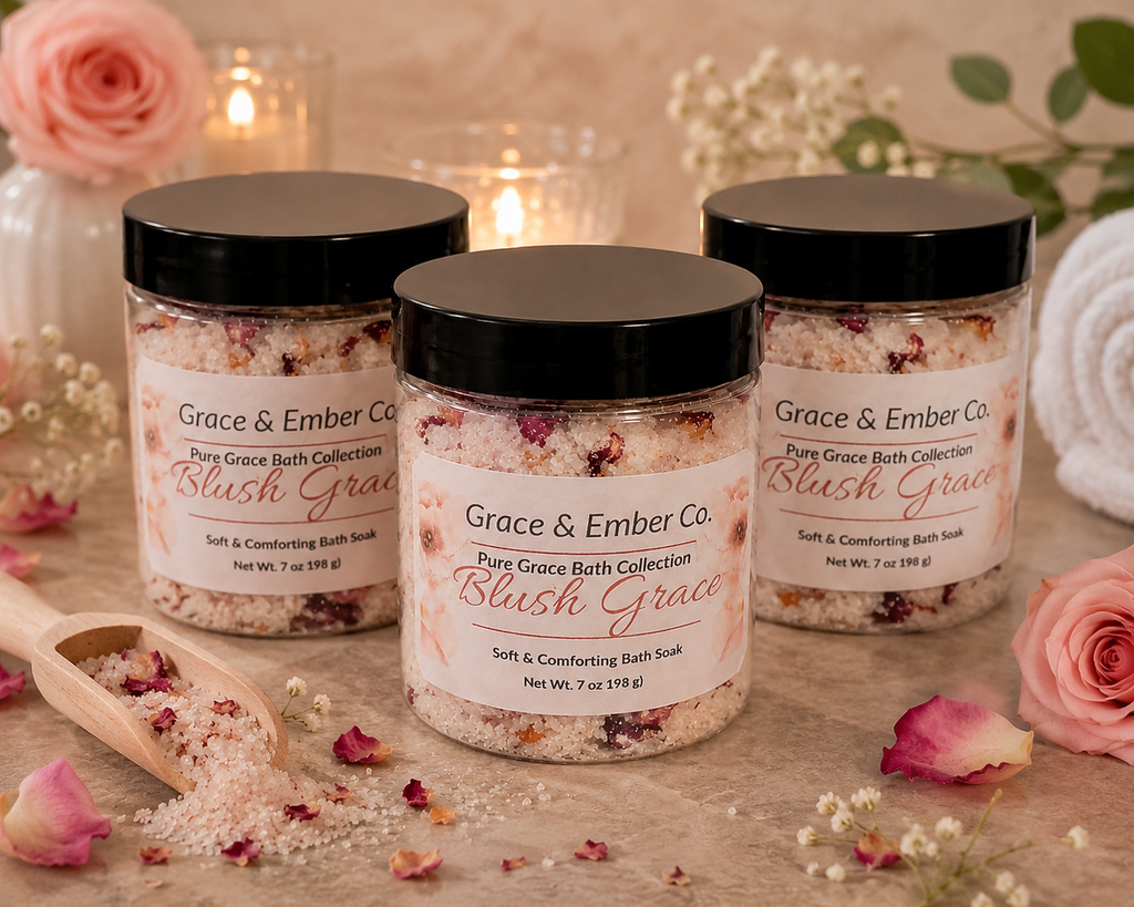 Blush Grace Bath Soak | Pure Grace Bath Collection | Handmade Luxury Bath Salts | 7 oz