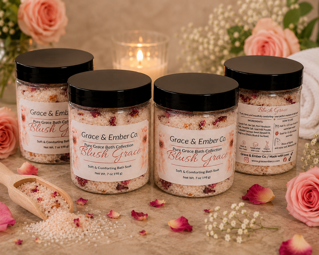 Blush Grace Bath Soak | Pure Grace Bath Collection | Handmade Luxury Bath Salts | 7 oz