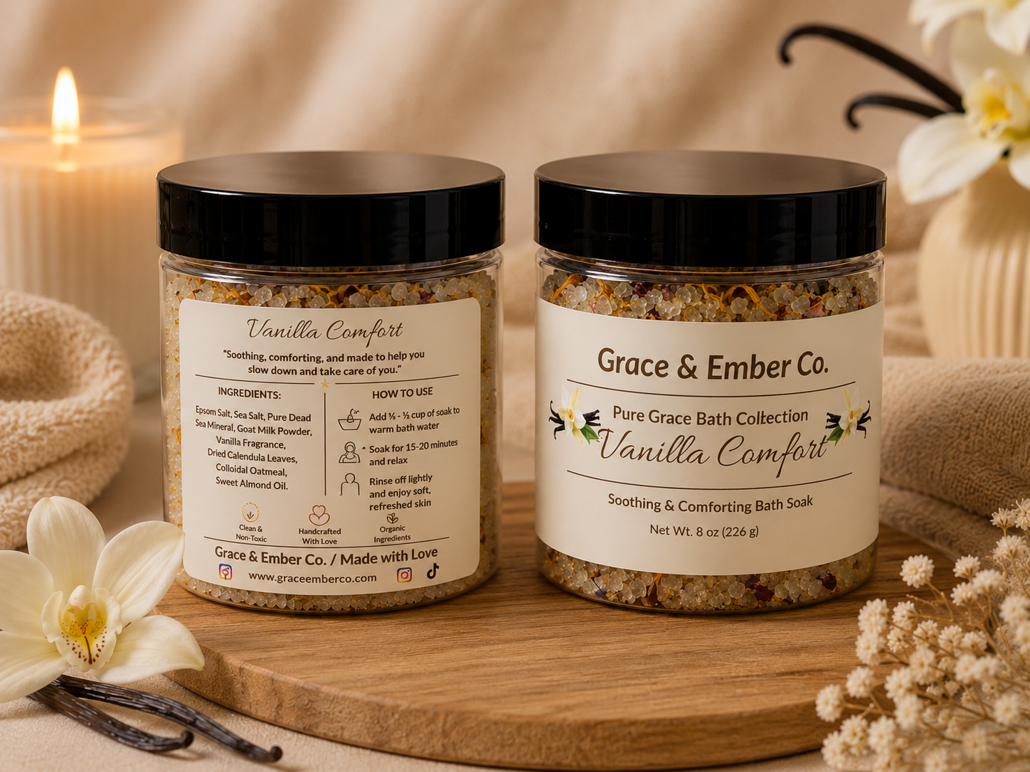 Vanilla Comfort Bath Soak | Pure Grace Bath Collection | Handmade Luxury Bath Salts | 8 oz