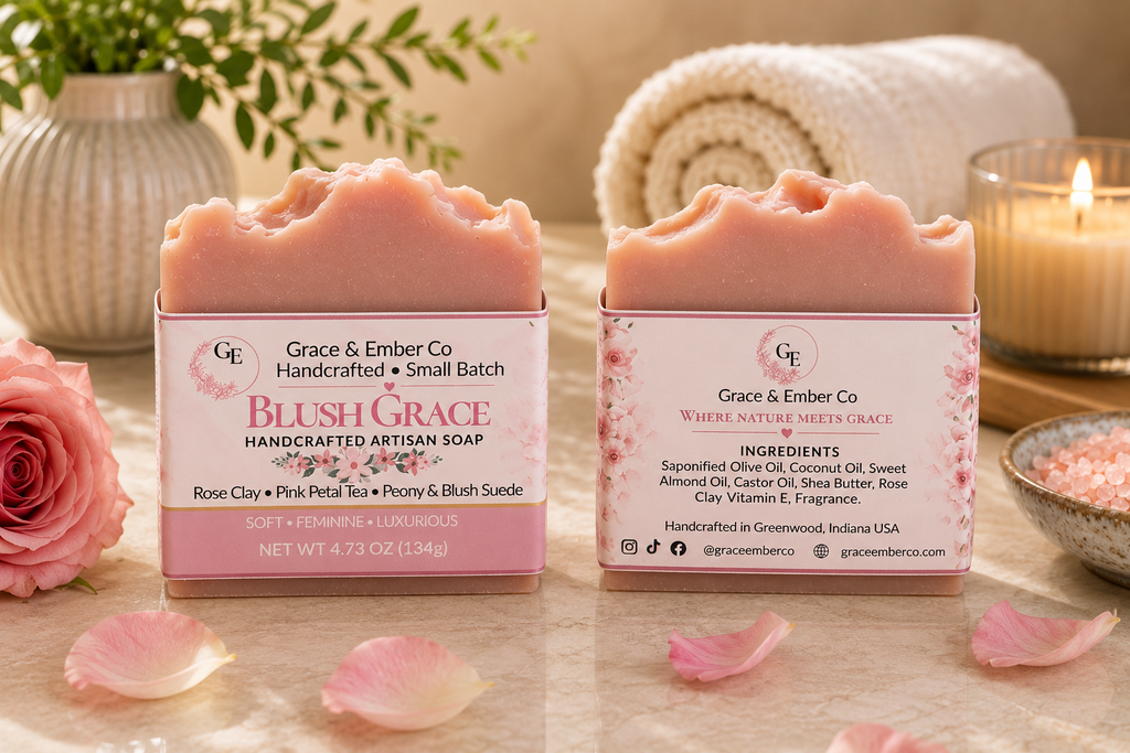 Blush Grace | Rose Clay Artisan Soap – Peony & Blush Suede