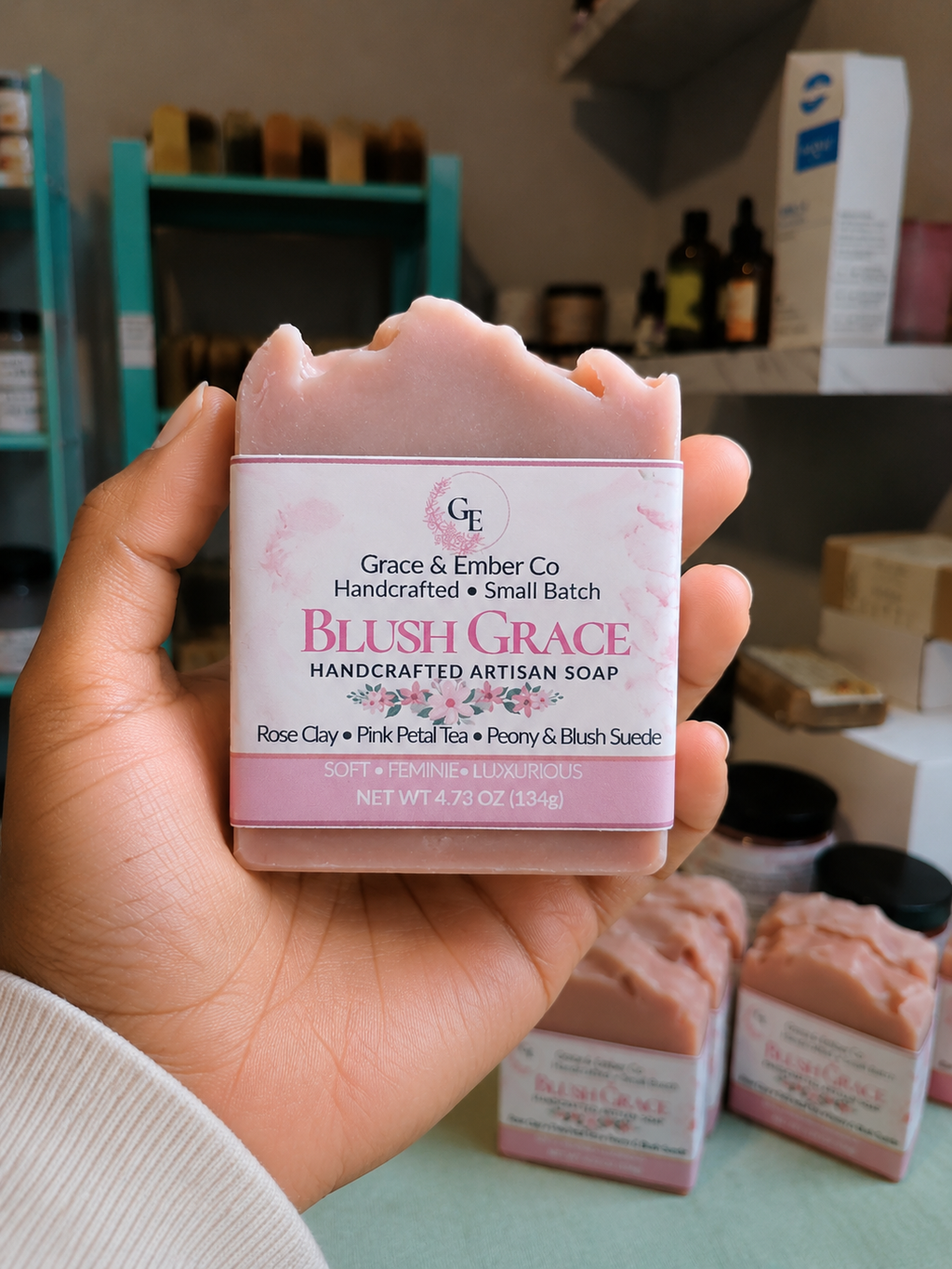 Blush Grace | Rose Clay Artisan Soap – Peony & Blush Suede