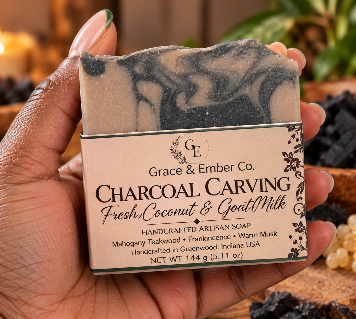 🖤 Charcoal Carving | Tallow, Goat Milk & Coconut Milk Artisan Soap