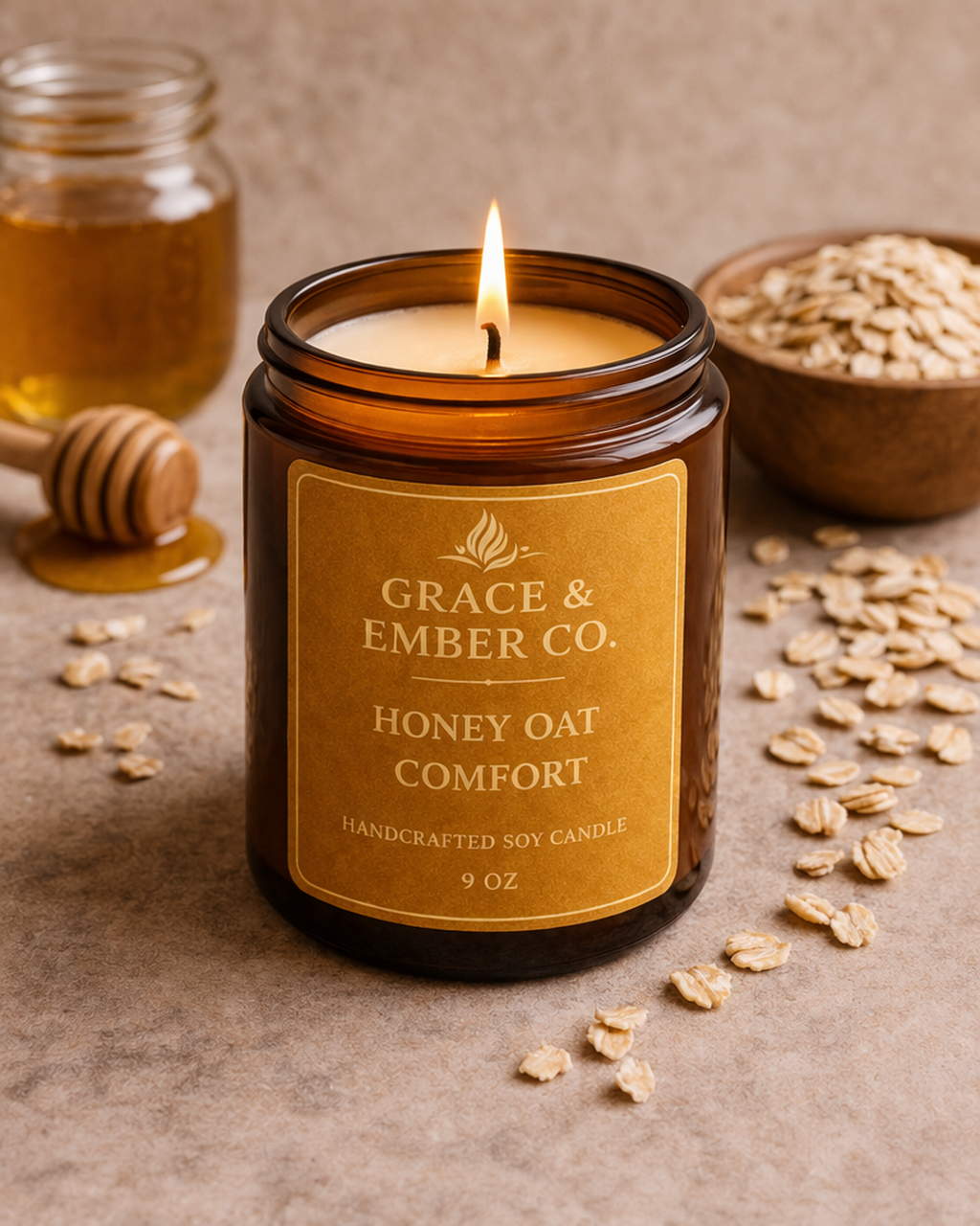 Honey Oat Comfort – Warm & Cozy Soy Candle (9 oz)