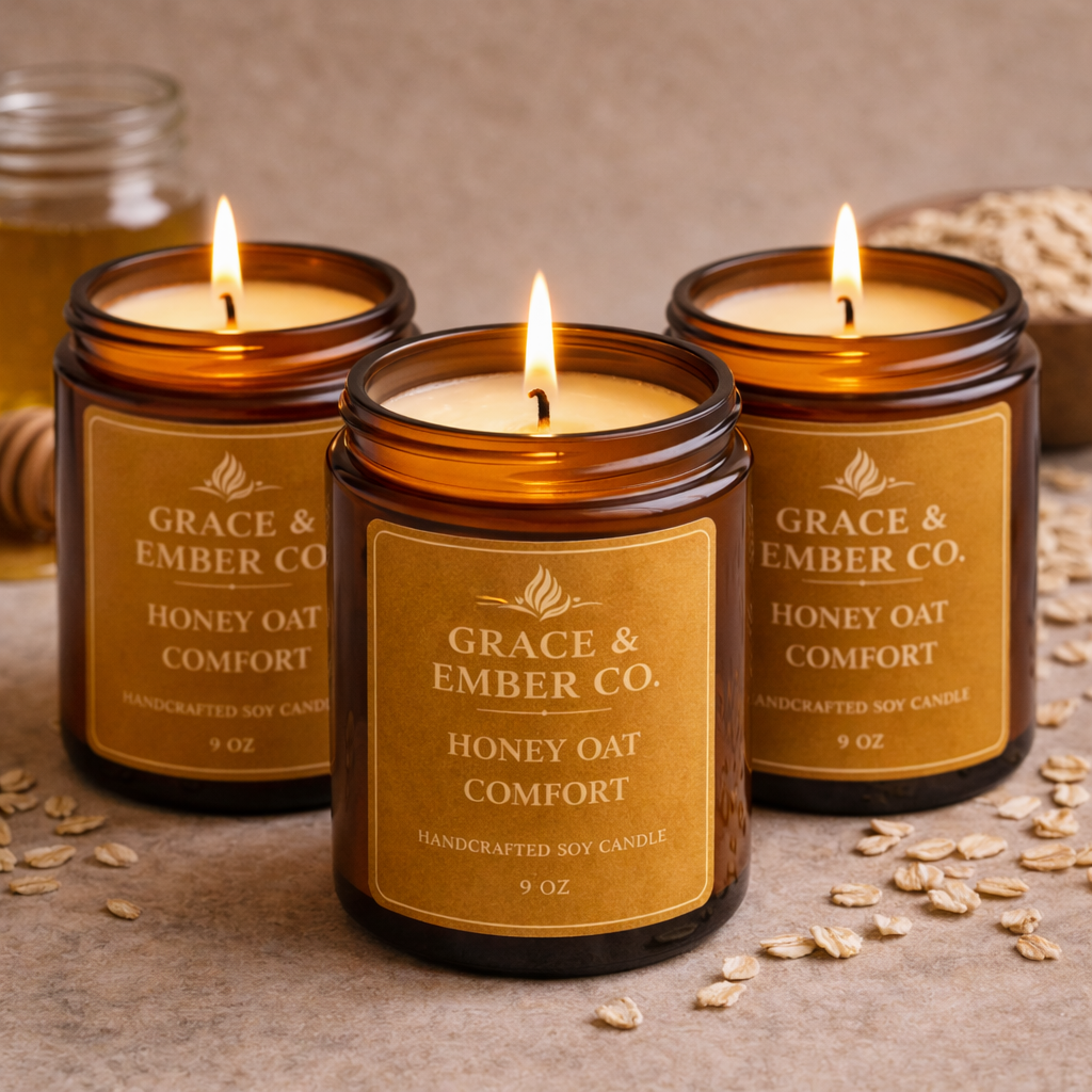 Honey Oat Comfort – Warm & Cozy Soy Candle (9 oz)