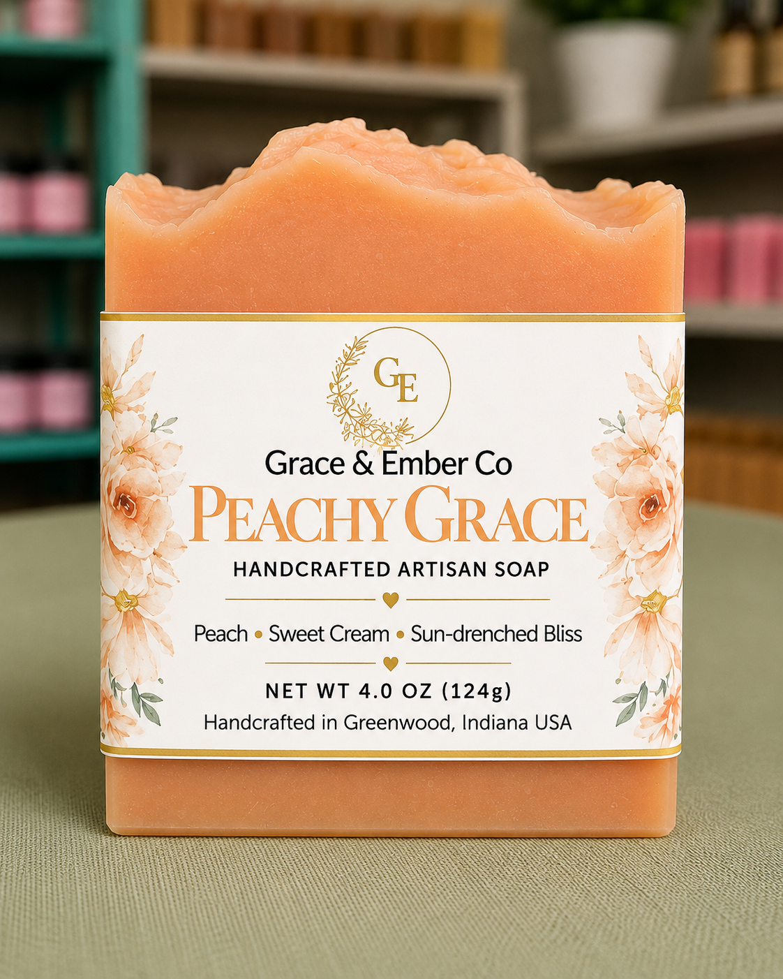 Peachy Grace – Artisanal Peach & Sun-drenched Bliss, Shea Butter Soap