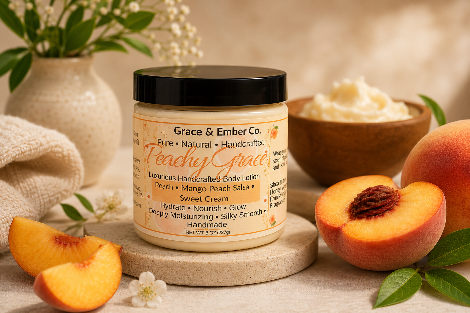 Peachy Grace – Luxurious Handcrafted Body Lotion 🍑