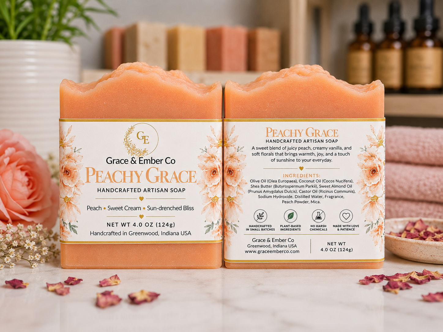 Peachy Grace – Artisanal Peach & Sun-drenched Bliss, Shea Butter Soap