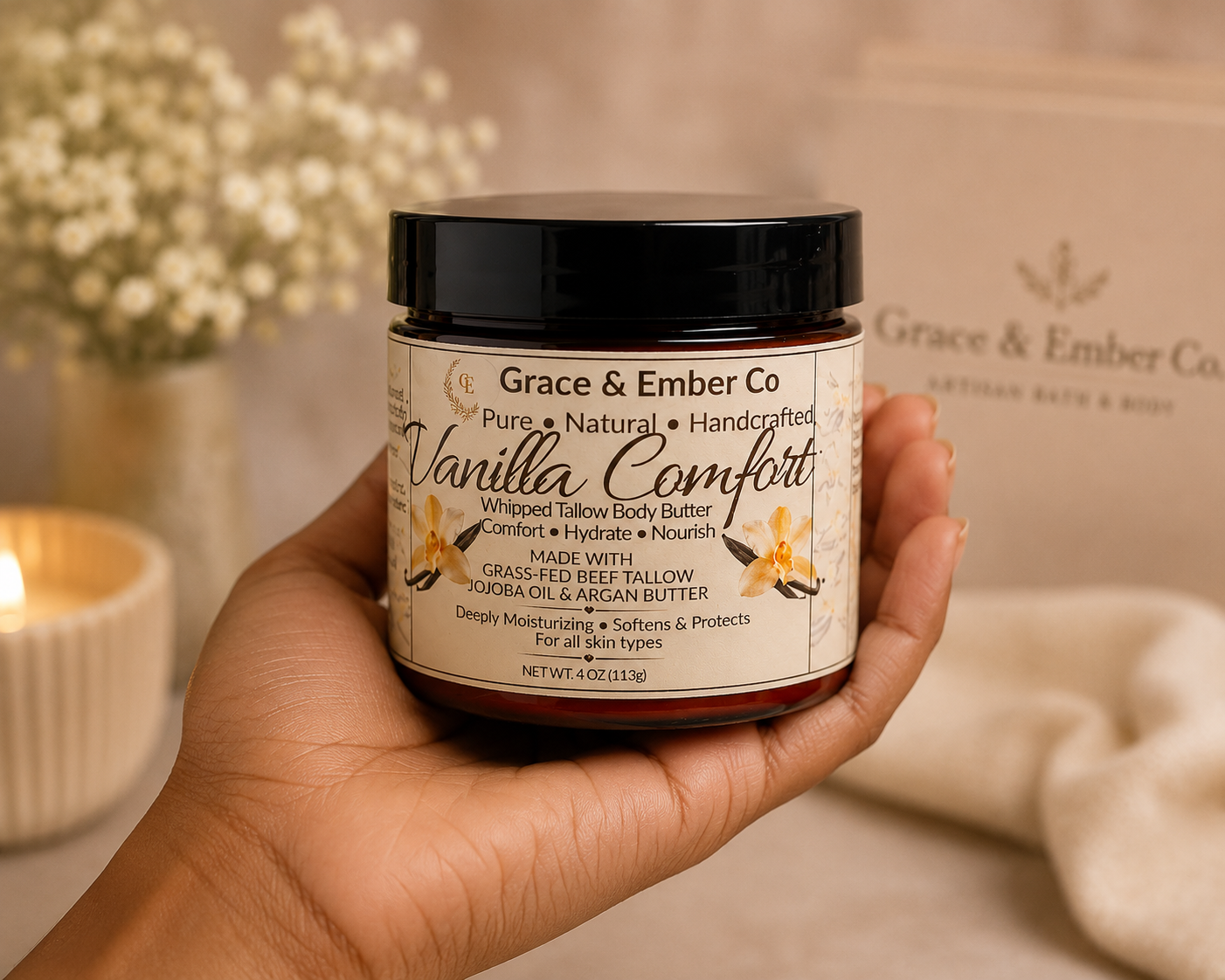 Vanilla Comfort – Luxury Emulsified Tallow Body Cream (4 oz)