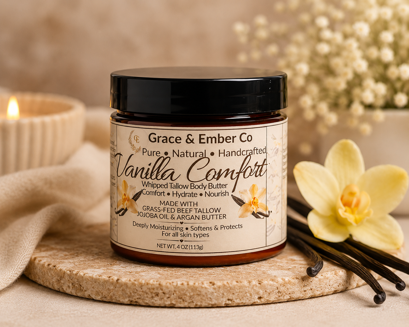 Vanilla Comfort – Luxury Emulsified Tallow Body Cream (4 oz)